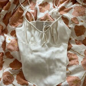 Reformation Cream Tie-Front Top